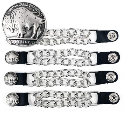 Milwaukee Leather Biker Vest Extender Set - 4 Piece Double Chain Extenders with Medallion Design Options - 4 Inch