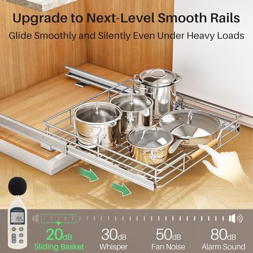 Image of Pull out Cabinet Organizer, 21 inchW X 21 inchD, Heavy Duty Smooth Sliding Under Cabinet Shelves for Pots and Pans, Full-Extension Roll out Drawers, Slide out Organization for Home Kitchen Pantry