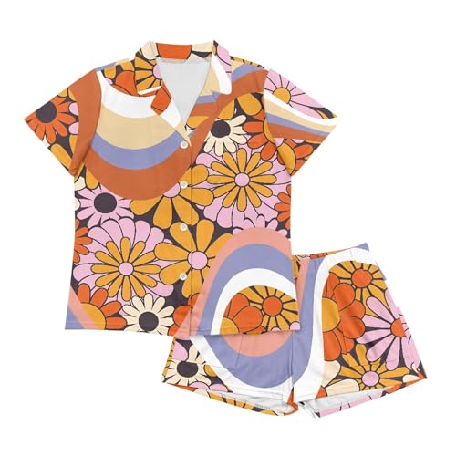 Image of Pjs Womens Short Sleeve Button Down Pajamas Set Two-Piece Nightwear with Pockets