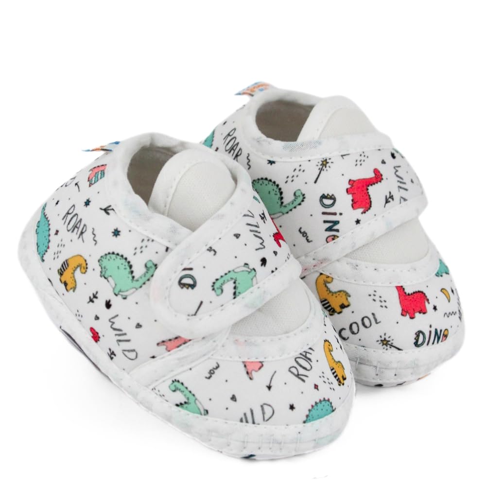 neska moda 6 To 12 Months Baby Boys & Girls Dinosaur Printed Soft Cotton White Hook & Loop Shoe Booties-BT5585-picture-22