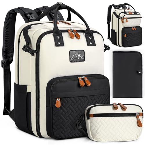 Image of RAINSMORE Diaper Bag Backpack, Large Waterproof Baby Bag with Changing Pad, Detachable Crossbody Bag & Stroller Straps Travel Diaper Backpack for Moms Dads Unisex Baby Essentials Organizer