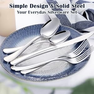 E far Heavy Duty Silverware Set for 8 40 Piece Stainless Steel Flatware Cutlery Set Thick Metal Eating Utensils Including Forks and Spoons Knife Heavy Weight Mirror Finish Dishwasher Safe