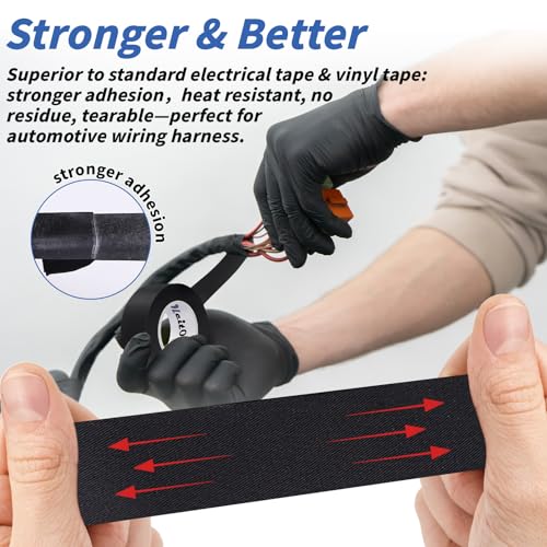 Image of Oleitodh Wire Harness Tape, 2In x 50Ft (10 Rolls), Polyester Fabric | Flame-retardant and heat-resistant. Strong adhesive for engine wire insulation, noise damping, and auto repairs.
