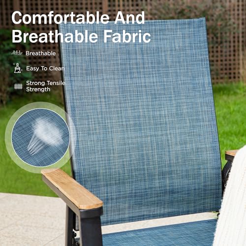 Image of PHI VILLA Outdoor Stackable Dining Chairs Set of 4 w /Aluminum Frame, Blue | Breathable & quick-drying Textilene, Space-saving, Light-weight, Weather-resistant, Patio lawn deck