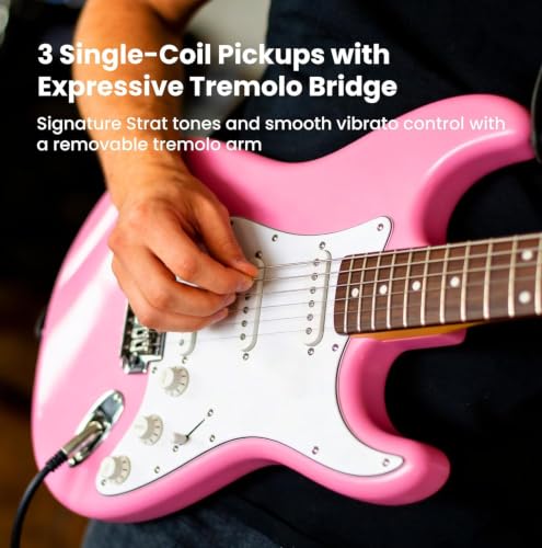 Image of Fender Squier Stratocaster Electric Guitar, Beginner Guitar, with 2-Year Warranty, Includes Free Lessons, Flash Pink with Matte Finish