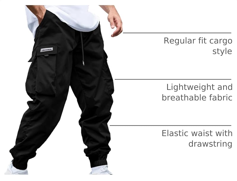 JEMLDL Mens Cargo Joggers Pants Drawstring Techwear Pants Black,34,M image 4