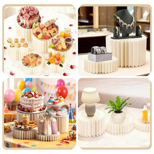 Image of 8 Pcs Buffet Risers, Table Food Risers Foldable Cake Display Stands | Acrylic Plates & Cardboard Bases for Dessert, Cupcakes, Jewelry Displays, Catering, Wedding & Christmas Party Decorations