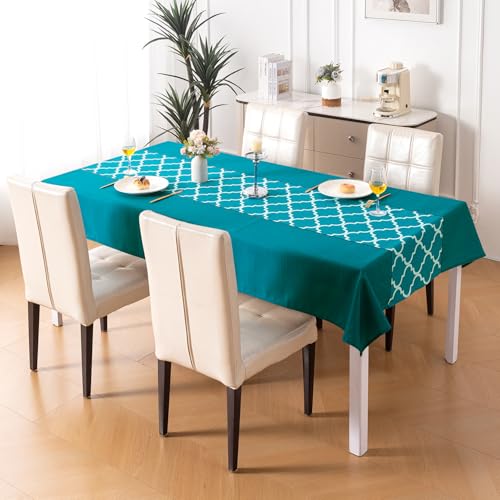 Image of HOKIPO Modern Grace Table Cloth for 4 Seater, 55x71 in, Aqua Trellis