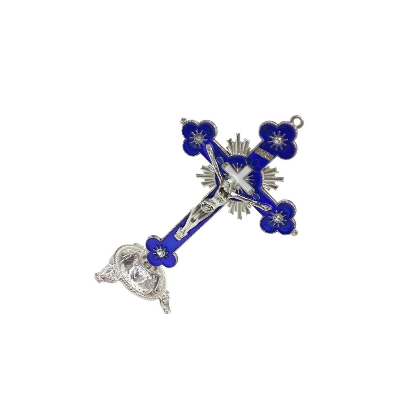 PIXZCSA Table Cross Christian Premium Alloy Cross For Catholic Home Decor Church Christian Easter Decorations Statue Shop, Blue, 14X8.5cm