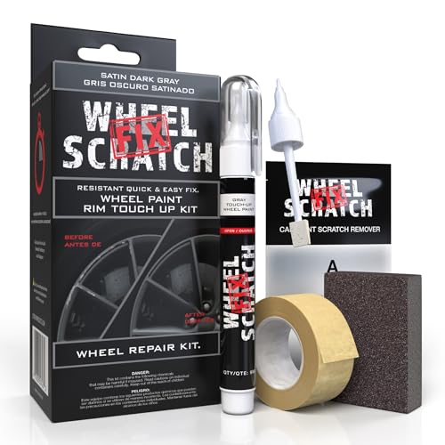 Wheel Scratch Fix® Dark Gray Touch Up Paint for Cars - DIY Alloy Wheel Repair Kit, Curb Rash Remover with Fast-Drying Pen - Long-Lasting OEM Finish Car Rim Paint for Scuffs and Chips at Home (Satin Dark Gray)