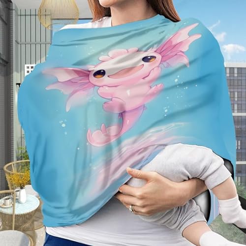 Image of Youngerbaby Cute Axolotl Nursing Cover Breastfeeding Super Soft Multi Use for Baby Car Seat Covers Canopy Shopping Cart Cover Scarf Light Blanket Stroller Cover Baby Girl Necessities