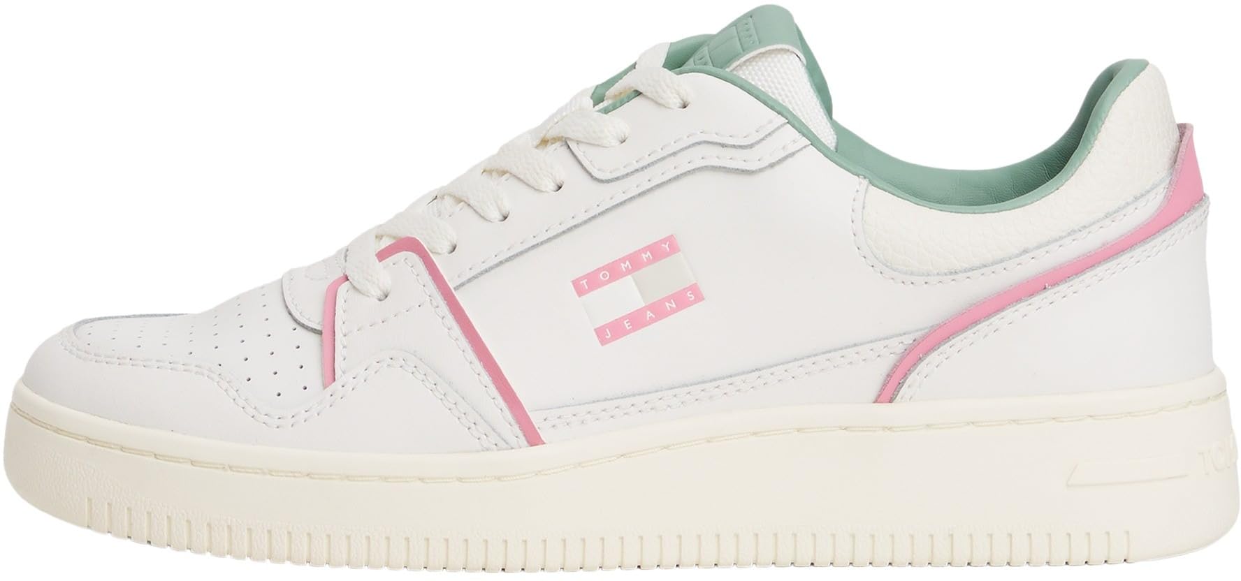 Tommy Jeans Women’s Retro Basket Low Top Cupsole Trainers, White (Ecru/Mystic Pink), 6.5