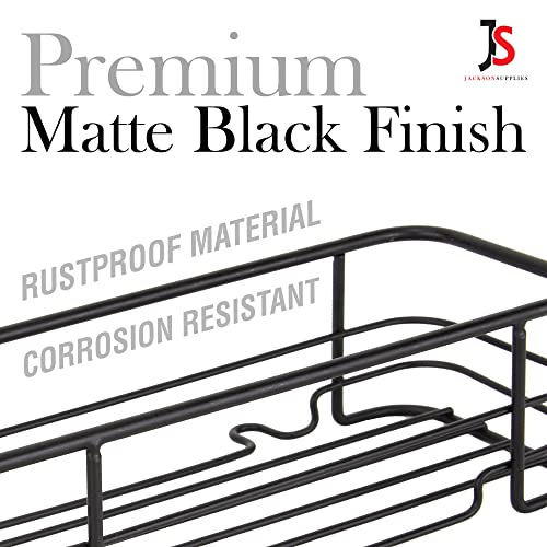 Js Jackson Supplies Set Of Matte Black Suction Cup Rectangular Shower Shelves, (2) Caddies And (2) Suction Cup Shower Hooks #TOP6