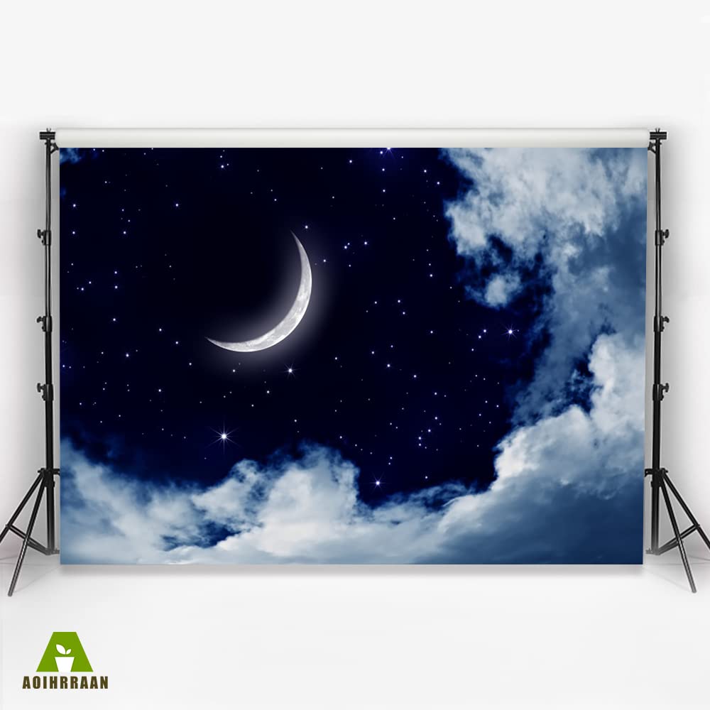 Aoihrraan 3x2m Nublado Noche Cielo Telón De Fondo Creciente Luna Estrellada Galaxia Centelleante Estrellas Ensueño Fondo Fotografía Cumpleaños Bebé Ducha Pijama Anunciar Embarazo Niño Retrato Foto