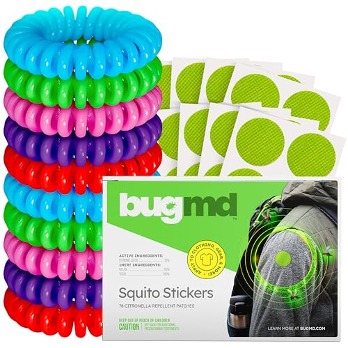 BugMD Mosquito Repellent Bundle: 78 Safe & Effective Squito Stickers and 10 DEET-Free Citronella Bracelets for Kids & Adults - Perfect for Camping Beach Hiking & Outdoor Adventures