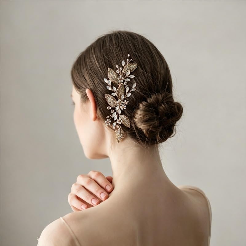 Vintage Leaf Opal Rhinestone Bridal Hair Comb image 2