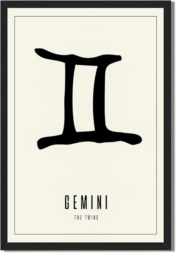Gemini Zodiac Sign Poster Canvas Print Minimalist Aesthetic Wall Art Painting Pictures Wall Decor Elegant Home Decor for Living Room Bedroom Office Apartment Decoration Art Print (Wood Framed,8L
