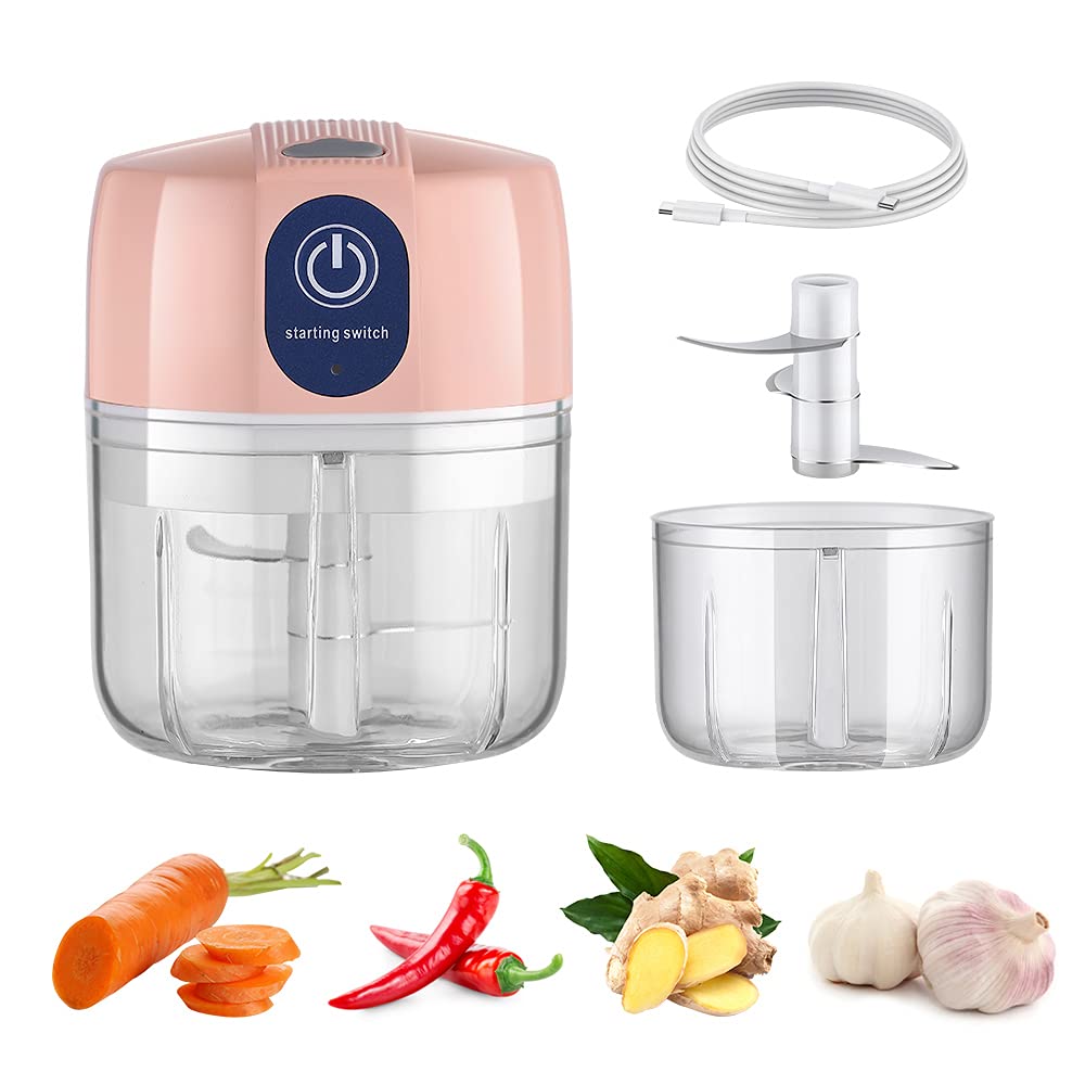 WORTHBUY Electric Mini Garlic Chopper, Mini Food Proccessor, Garlic Mincer Vegetable Chopper for Onion Ginger Meat Spices Baby Food, Bpa-Free(Pink 250ml)