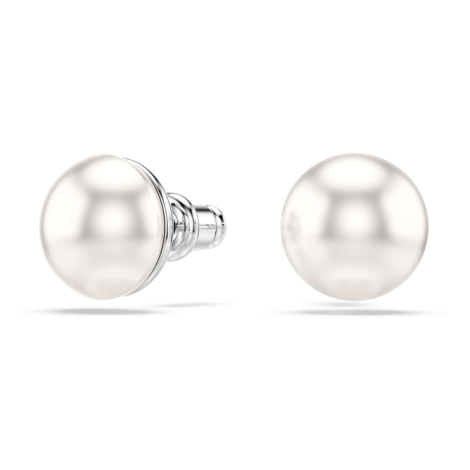 Swarovski Pendientes de botón Matrix, Perla de cristal, Blancos, Baño de rodio