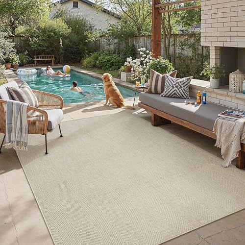 PureCozy Alfombra Exterior 160x230cm Salon Terraza Impermeable Taupe Antideslizante Lavable Interior Alfombras Habitacion Jardin Comedor Patio Dormitorio Aspecto Yute Tapete
