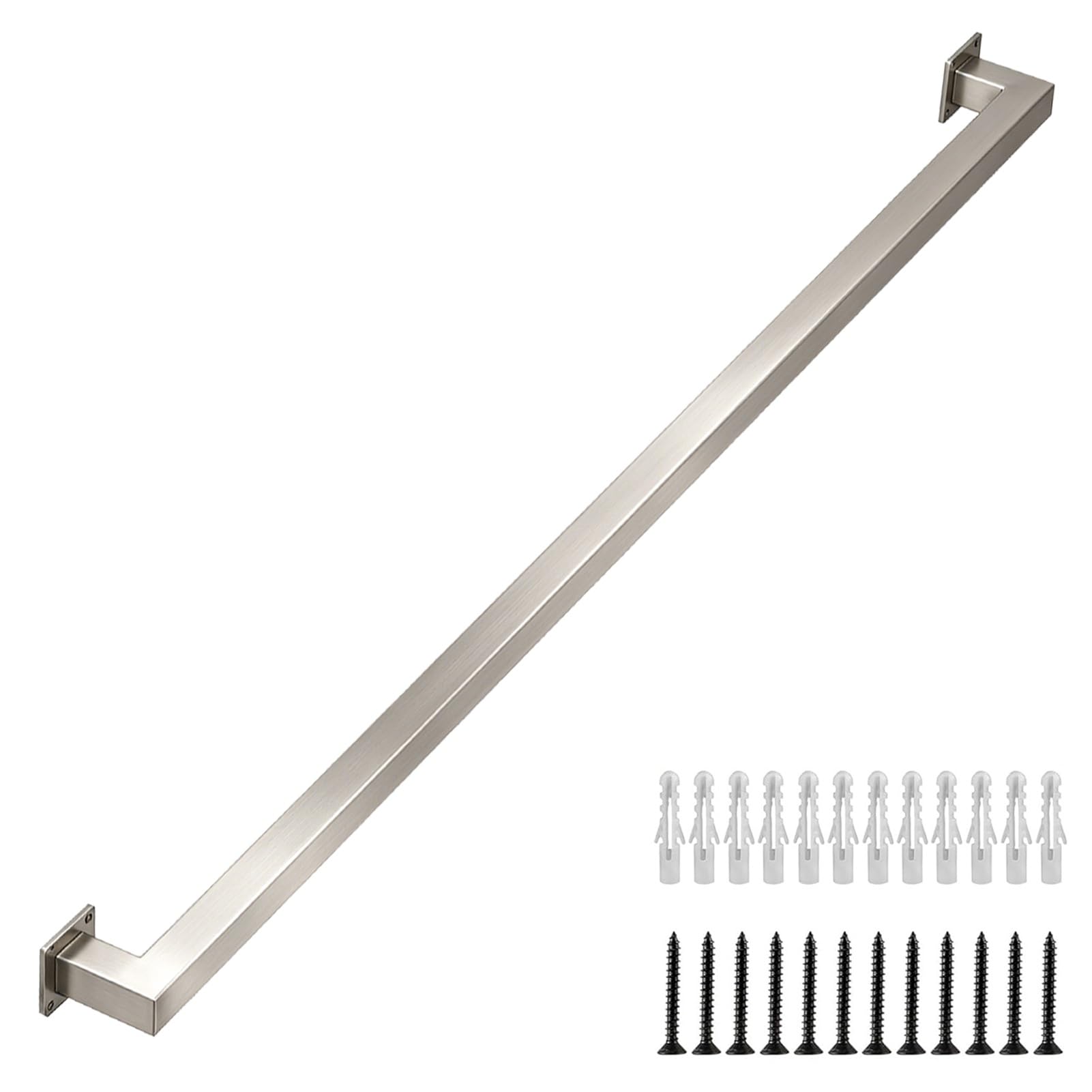 Drsyffsup Industrial Metal Hand Railing, Wall Support Handle for Indoor Stairs & Outdoor Decks, Non-Slip & Rust-Resistant Square Tube Stainless Steel Handrail Kit 30-600cm Long(18ft/5.4m)