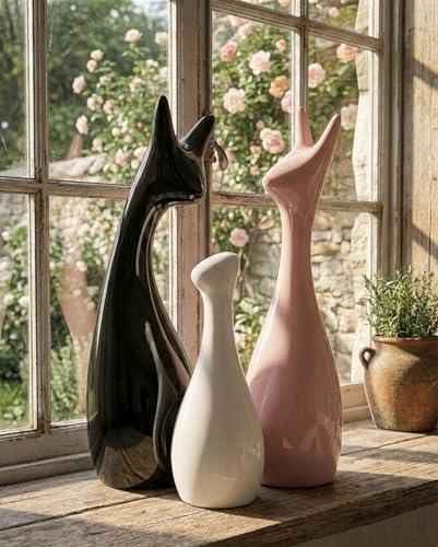 Image of Home Decor Lucky Deer Family Ceramic Figures Set of 3 | Matte Finish Decorative Showpieces for Living Room Office Dining Table | Elegant Gift Decor Items (Black, Pink, White)