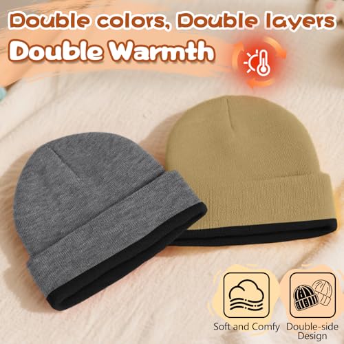 Rosoz Kids Beanie Boys Girls- Reversible Beanie with Double Sides- Big Kids Winter Hat Kids Knit Warm Caps for 7-12 Years2