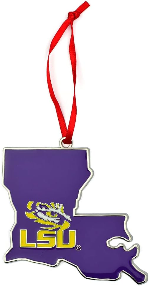 LSU Tiger Eye State Shaped Metal Christmas Ornament