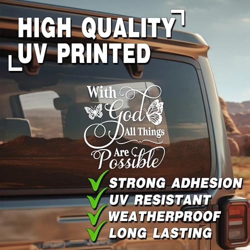 Image of with God All Things are Possible Car Decal Butterfly Cute Christian Sticker for Car Window Bumper Truck Religious Faith Decals Vinyl Waterproof 6 Inches Car Accessories Stickers Gift for Mom Dad