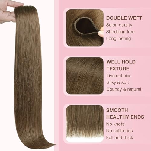Image of GOO GOO Sew in Hair Extensions Real Human Hair, Weft Hair Extensions Human Hair, 5 Light Ash Brown 24inch 120g, Weft Bundles Straight Silky Remy Hair