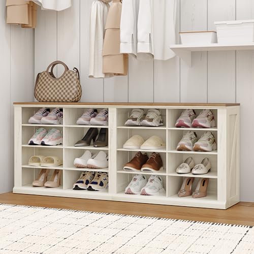Hzuaneri Banc à Chaussures, Banc avec Espace de Rangement, Étagère à Chaussures avec Siège,16 Compartiments, Convient pour Salon, Couloir, Entrée, 30 x...