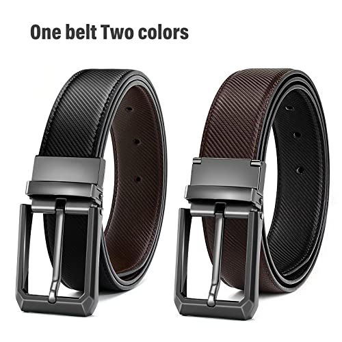 Titosha Leather Belt For Men, Men's Two-In-One Reversible Belt 1 3/8" Black & Coffee For Work Wear Or Dressy Occasion, Simple And Fashionable Gift Boxed(Waist 34"-35") #TOP1
