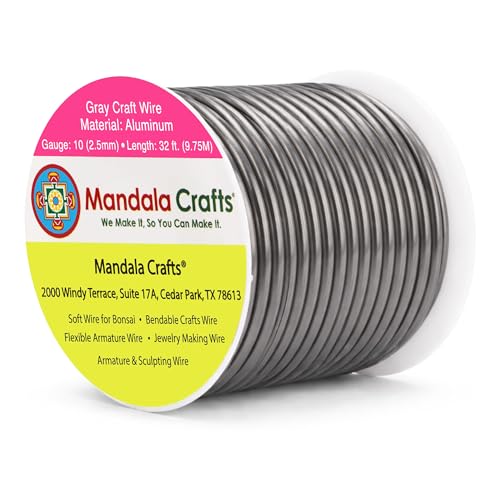 Image of Mandala Crafts 10 Gauge Anodized Aluminum Craft Wire for Jewelry Making - 32 FT Colored Flexible Gray Wire - Bendable for Bonsai Armature Crafting Sculpting