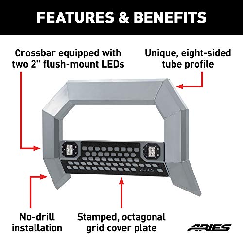 Image of ARIES 2155101 AdvantEDGE Chrome Aluminum Truck Bull Bar with Lights, Select Dodge, Ram 2500, 3500
