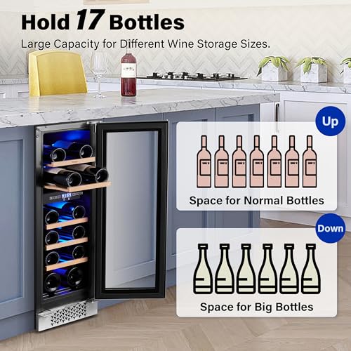 Dual Zone 17-Bottle Wine Fridge with Digital Temperature Control