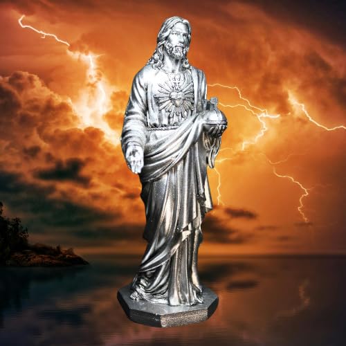 Statue de Jésus argentée cadeau chrétien baptême et communion - 4