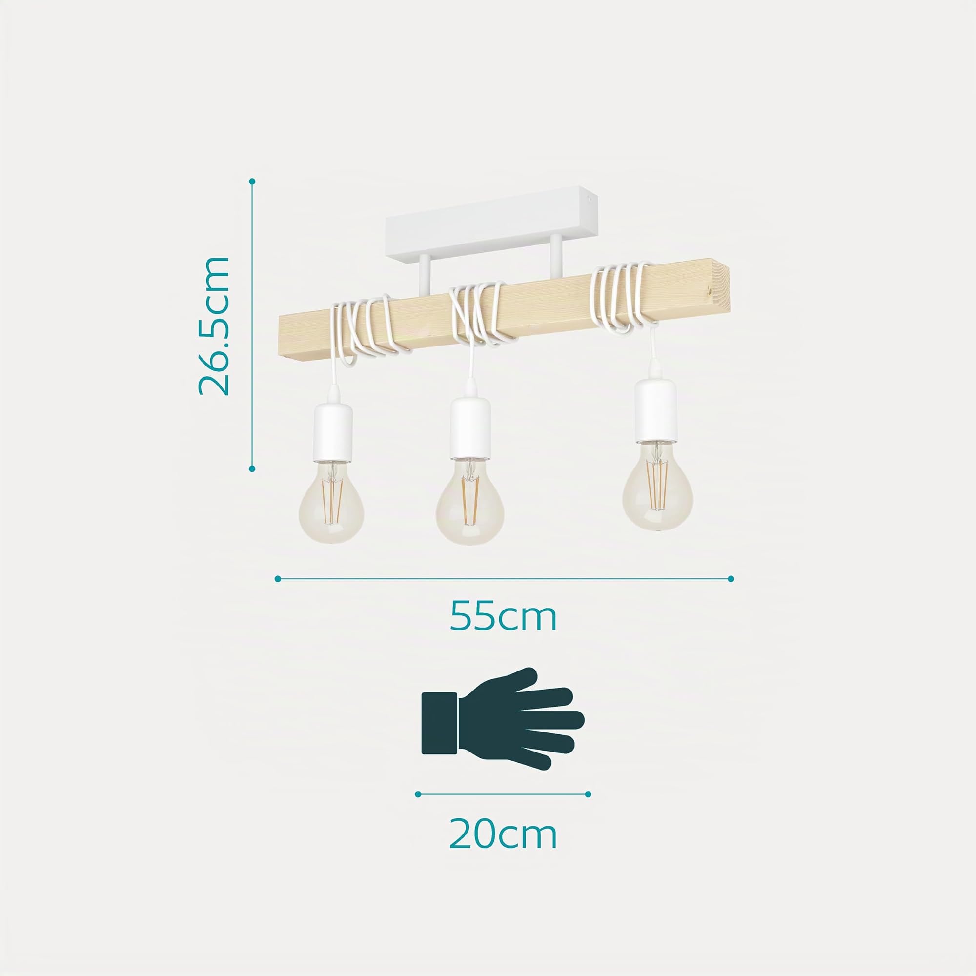 Eglo Plafoniera Townshend, plafoniera vintage a tre punti luce, plafoniera | dal design industrial, lampada a sospensione retrò in acciaio e legno, bianco, marrone, E27