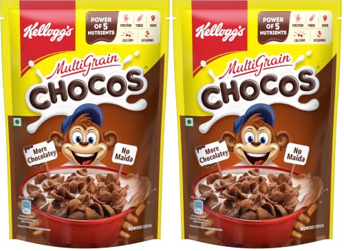 Image of Kellogg's Multigrain Chocos, 385G | Multigrain Energy, More Chocolatey | No-Maida | Power Of 5 Nutrients Protein, Fibre, Iron, Calcium, Vitamins | Kids Breakfast Cereal (Pack of 2)