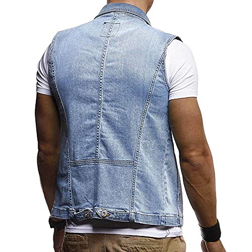 Burband Mens Punk Ripped Denim Vest Jackets Sleeveless Motorcycle Trucker Jean Jackets Retro Button Down Tank Tops S-6Xl 1-Blue #TOP1