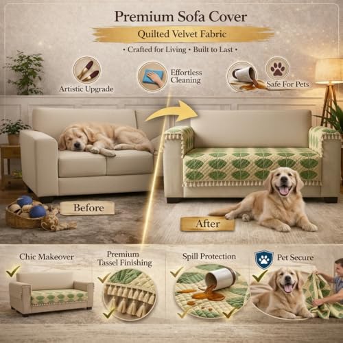 Image of STITCHNEST Quilted Velvet Sofa Cover - 70x30 Inch, Multicolor Pastel Geometric Design, Soft & Luxurious, Washable Sofa Protector for 3-Seater