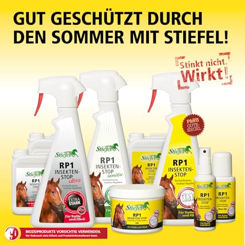 Stiefel RP1 Insekten-Stop Spray 500ml Insektenschutz für Pferd & Reiter ohne Alkohol geruchsarm hautfreundlich Sensible Pferde Wirkstoff Icaridin