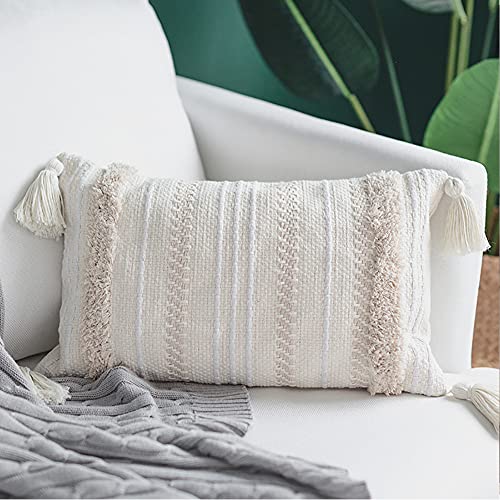INKARO Throw Kissenbezug Kissen Tufted Tassel Woven Weich Kissenbezüge Quaste Decor Kissenhülle für Sofa Couch Schlafzimmer Wohnzimmer (30x50cm, Beige) Cover