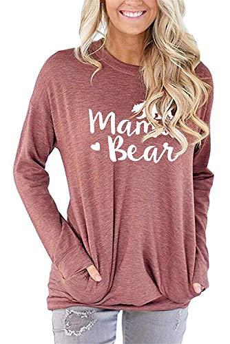 barnkas Women Mama Bear Shirt Loose Casual Tops T-Shirts Crew Neck Batwing Sleeve Sweatshirt Patches Blouse