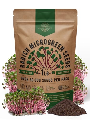 Organo Republic Radish Sprouting & Microgreens Seeds - Non-GMO Heirloom Sprout Seeds Kit 1lb Resealable Bag for & Growing Microgreens in Soil Coconut Coir Aerogarden & Hydroponic System.