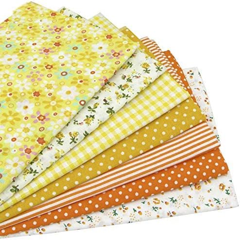 7pcs Yellow 19.7" x 19.7" Cotton Sewing Fabric Bundles, Pre-Cut Quilt Squares for DIY Crafting Patchwork