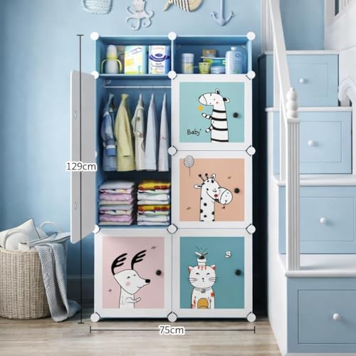 Image of EXVITO 6+2 Door Kids Plastic Wardrobe for Clothes, Foldable Plastic Almirah for Clothes, Collapsible Wardrobe for Storage, Baby Cupboard for Clothes, Storage Rack for Kids - Blue