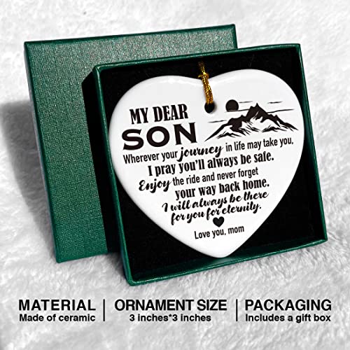 Image of Son Christmas Ornament Gifts, Son Gifts from Mom Mother, Holiday Decor Christmas Tree Ornaments Keepsake Sign, Enjoy The Ride & Never Forget Your Way Back Home