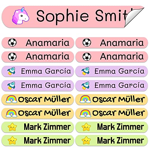 50 Etiquetas adhesivas personalizadas para marcar objetos 6 x 1cm. Pegatinas resistentes al agua para marcar material escolar, guarderías, colegios, campamentos, juguetes de niños, etc.