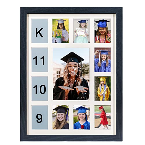 FramePro School Years Picture Frame K-12 Day Graduation Photo Collage Black Frame with Mat Displays One 5x7 Photo and Twelve 2.5x3.5 Pictures