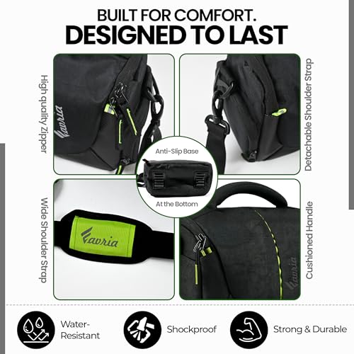 Image of Favria Camera Bag for DSLR & Mirrorless - Fits Nikon, Canon, Sony - Camera Bag for Travel - Shockproof Sling Case for Lens - Water-Resistant Compact Photography Bag (Black Green)